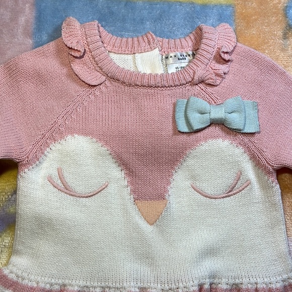 NWT Max studio baby sweater dress, long sleeve pink penguin dress size 12 mo - Picture 5 of 6